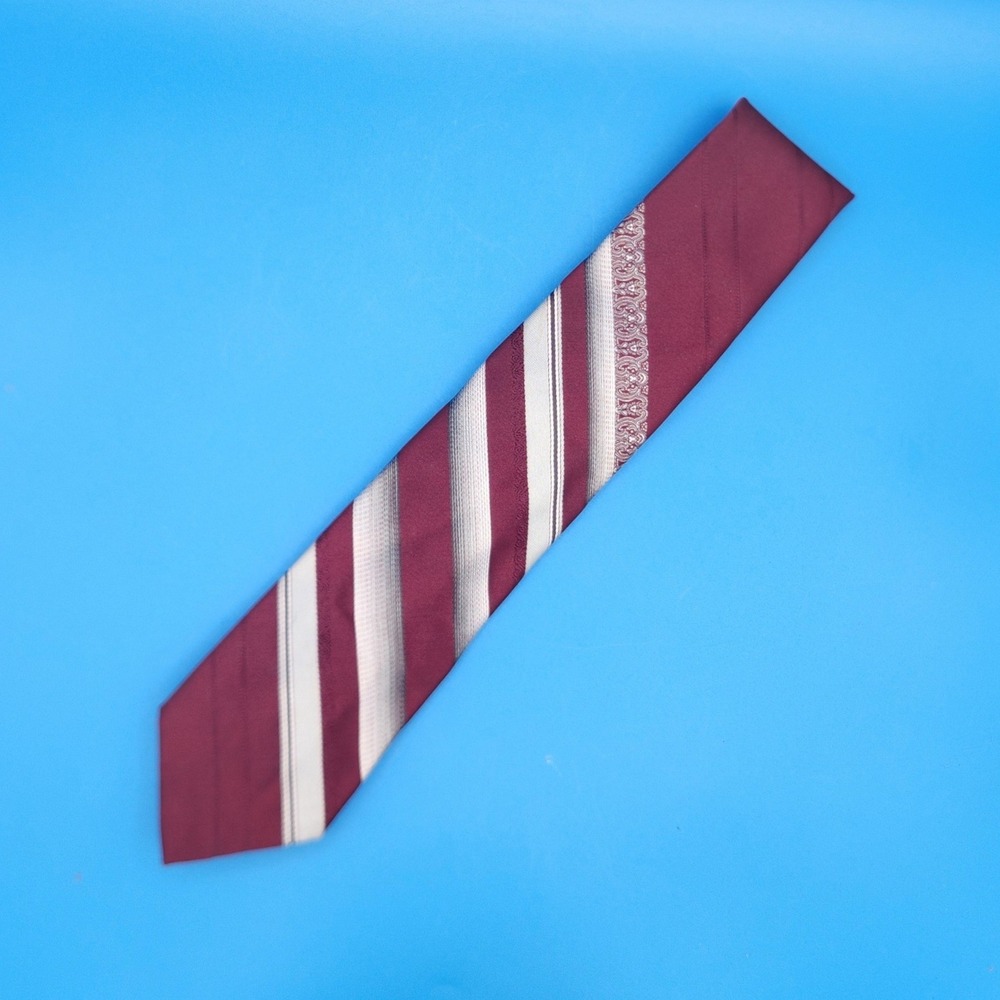 Vintage 1970's Wemlon by Wembley Burgundy Grey Striped Paisley Pattern Necktie